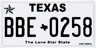 TX license plate BBE0258