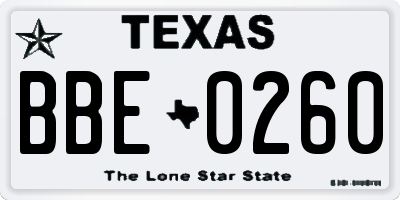 TX license plate BBE0260