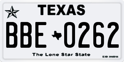 TX license plate BBE0262