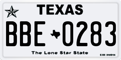 TX license plate BBE0283