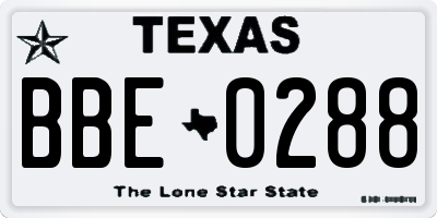 TX license plate BBE0288
