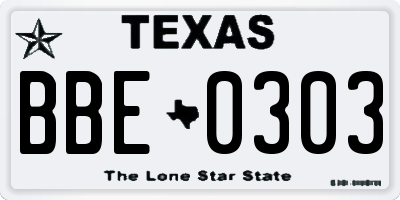 TX license plate BBE0303