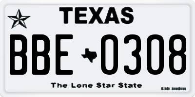 TX license plate BBE0308