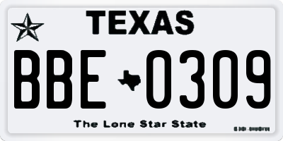 TX license plate BBE0309