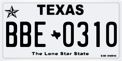 TX license plate BBE0310