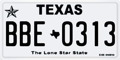 TX license plate BBE0313