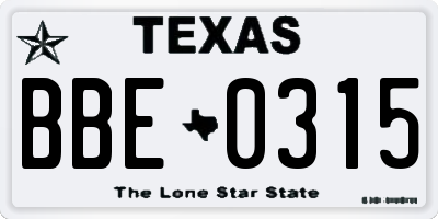 TX license plate BBE0315