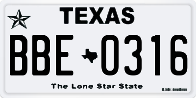 TX license plate BBE0316