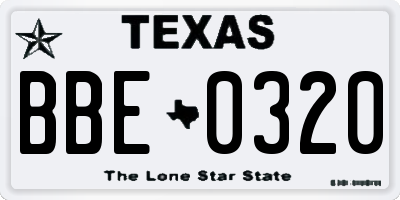 TX license plate BBE0320