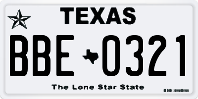 TX license plate BBE0321
