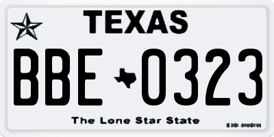 TX license plate BBE0323