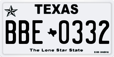 TX license plate BBE0332