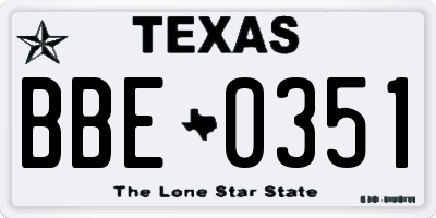 TX license plate BBE0351