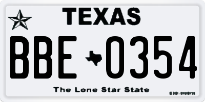 TX license plate BBE0354
