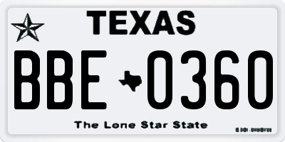 TX license plate BBE0360