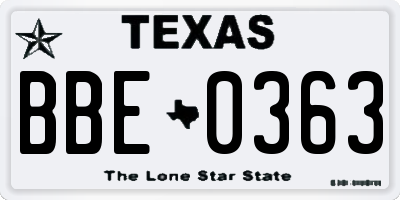 TX license plate BBE0363