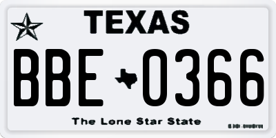 TX license plate BBE0366