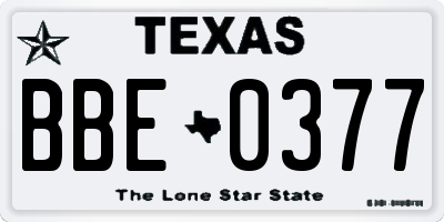 TX license plate BBE0377