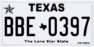 TX license plate BBE0397