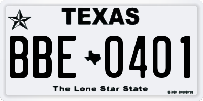 TX license plate BBE0401