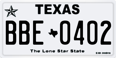 TX license plate BBE0402