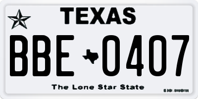 TX license plate BBE0407