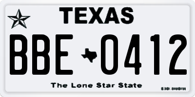 TX license plate BBE0412