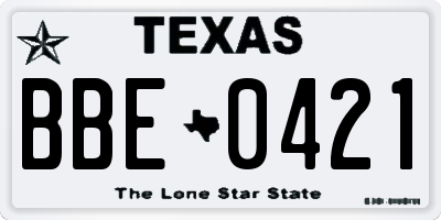 TX license plate BBE0421