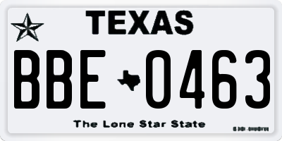 TX license plate BBE0463