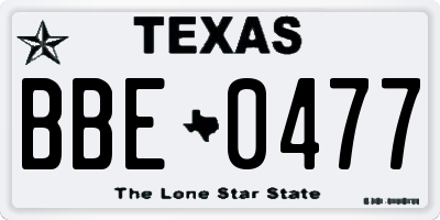 TX license plate BBE0477