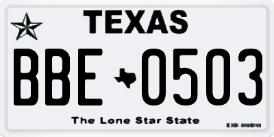 TX license plate BBE0503