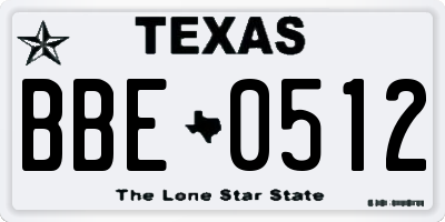 TX license plate BBE0512