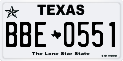 TX license plate BBE0551