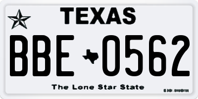 TX license plate BBE0562
