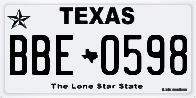 TX license plate BBE0598