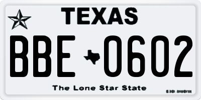 TX license plate BBE0602