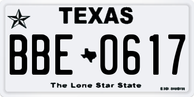 TX license plate BBE0617