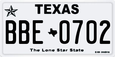 TX license plate BBE0702
