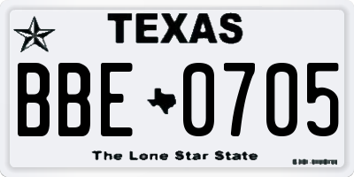 TX license plate BBE0705