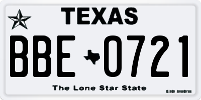 TX license plate BBE0721