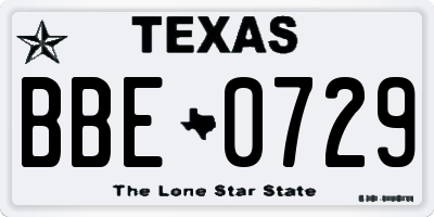 TX license plate BBE0729