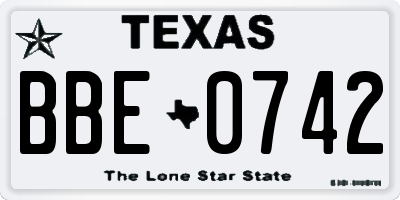 TX license plate BBE0742