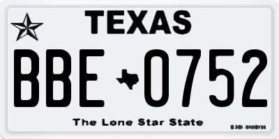 TX license plate BBE0752