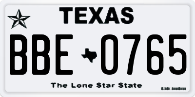 TX license plate BBE0765