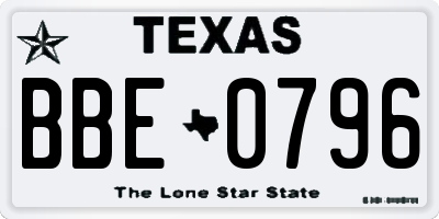 TX license plate BBE0796