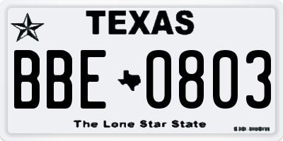 TX license plate BBE0803