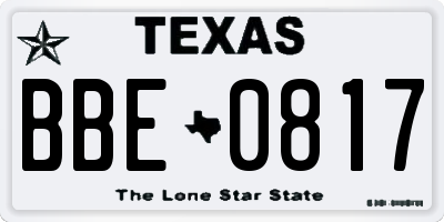 TX license plate BBE0817