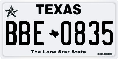TX license plate BBE0835