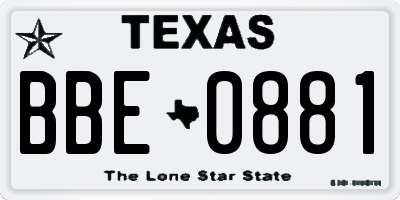 TX license plate BBE0881