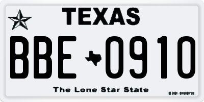 TX license plate BBE0910